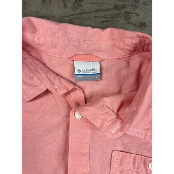Columbia Shirt Mens Large Red Solid 100% Cotton Button Up - Picture 4 of 6